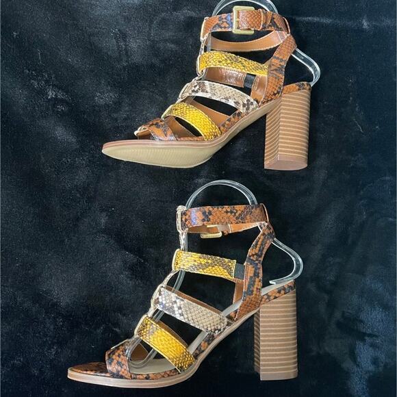 Aldo Women’s Strappy Snake Print Block Heel Sandals Size 7 Buckle Strap - Picture 4 of 10